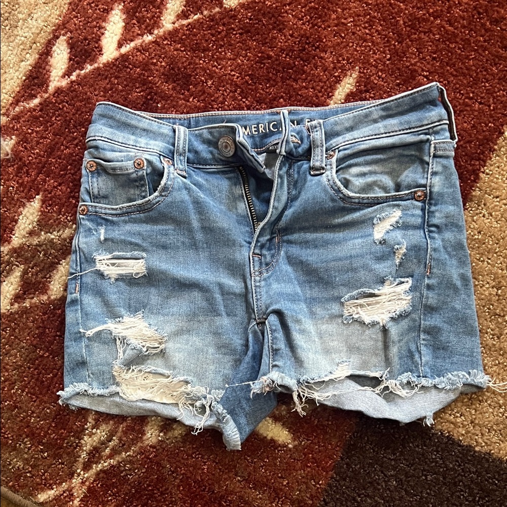 American Eagle Outfitters Light Blue Ripped Jean Shorts